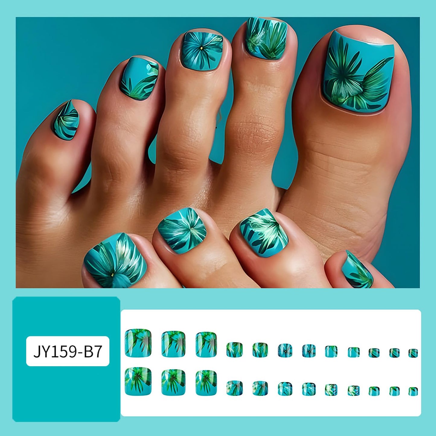 FIEONCIY Press on Toenails with Designs Acrylic Fake Nails for Toe Artificial False Nails with Charms Glue on Toe Nails for Spring Summer Stick on Toenails for Women Girls(JY159)