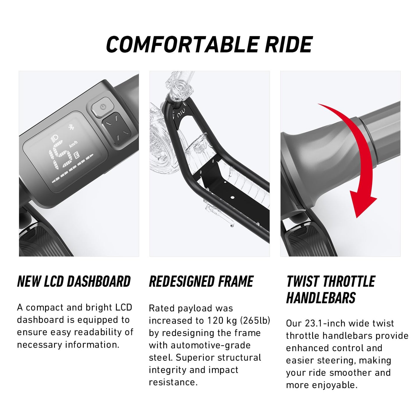NIU Electric Scooter Adults - 100F E Scooter w/Suspension, Add. Foldable Handlebar and Turn Signals, 600W Peak Power, 18 Miles Max Range, 17.4 MPH, Lightweight Escooter for Commute