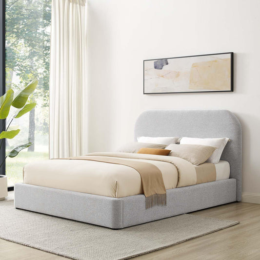 Modway Keynote Modern Queen Bed Frame with Curve Shaped Headboard in Heathered Weave Light Gray, Woven Heathered Fabric Upholstery, Queen Size Platform Bed, Soft Cloud Bed Frame, No Box Spring Needed