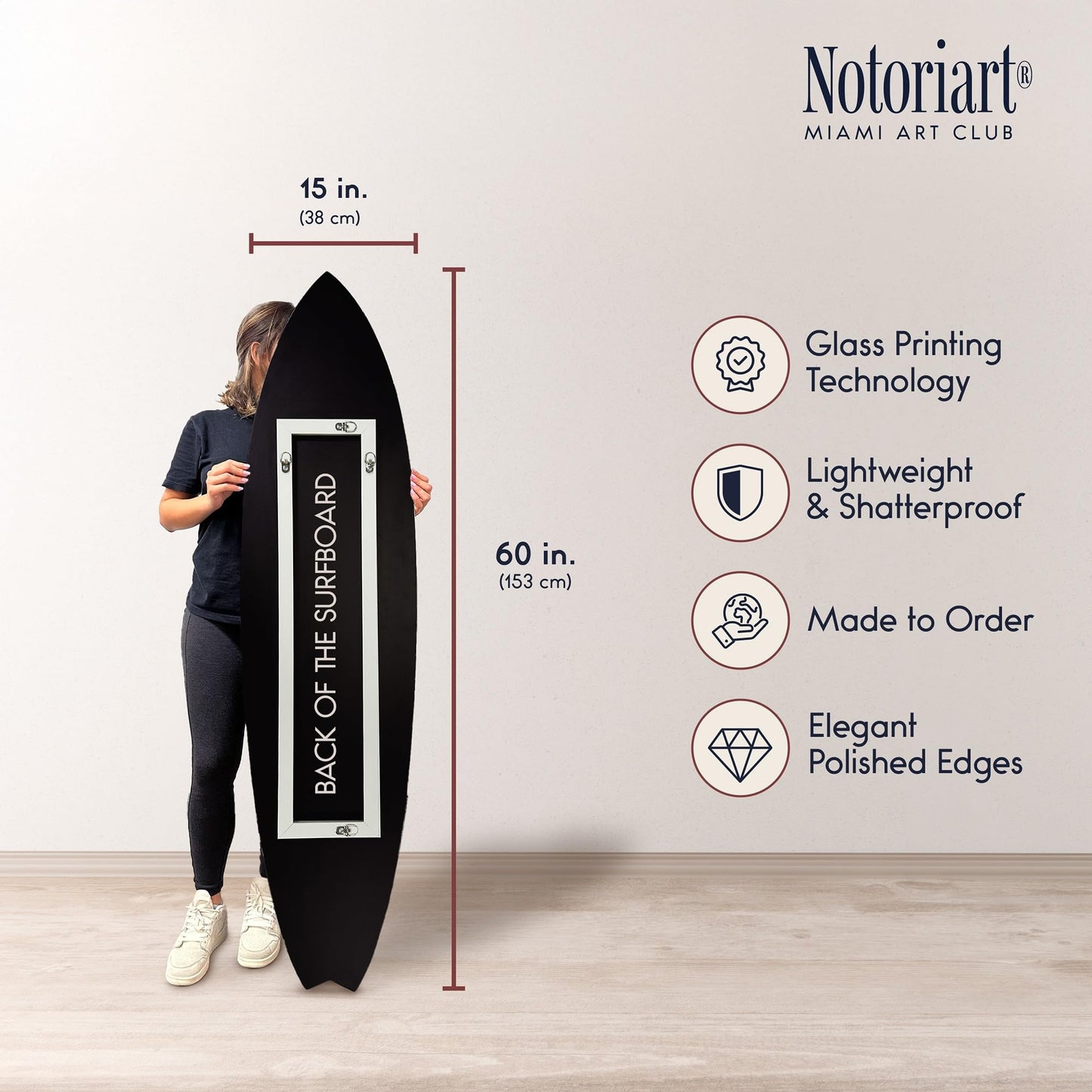 Notoriart Sail Boasts Outside Surfboard Acrylic Wall Art Die-Cut Coastal Modern High-Gloss Home Decor, 15" x 60"