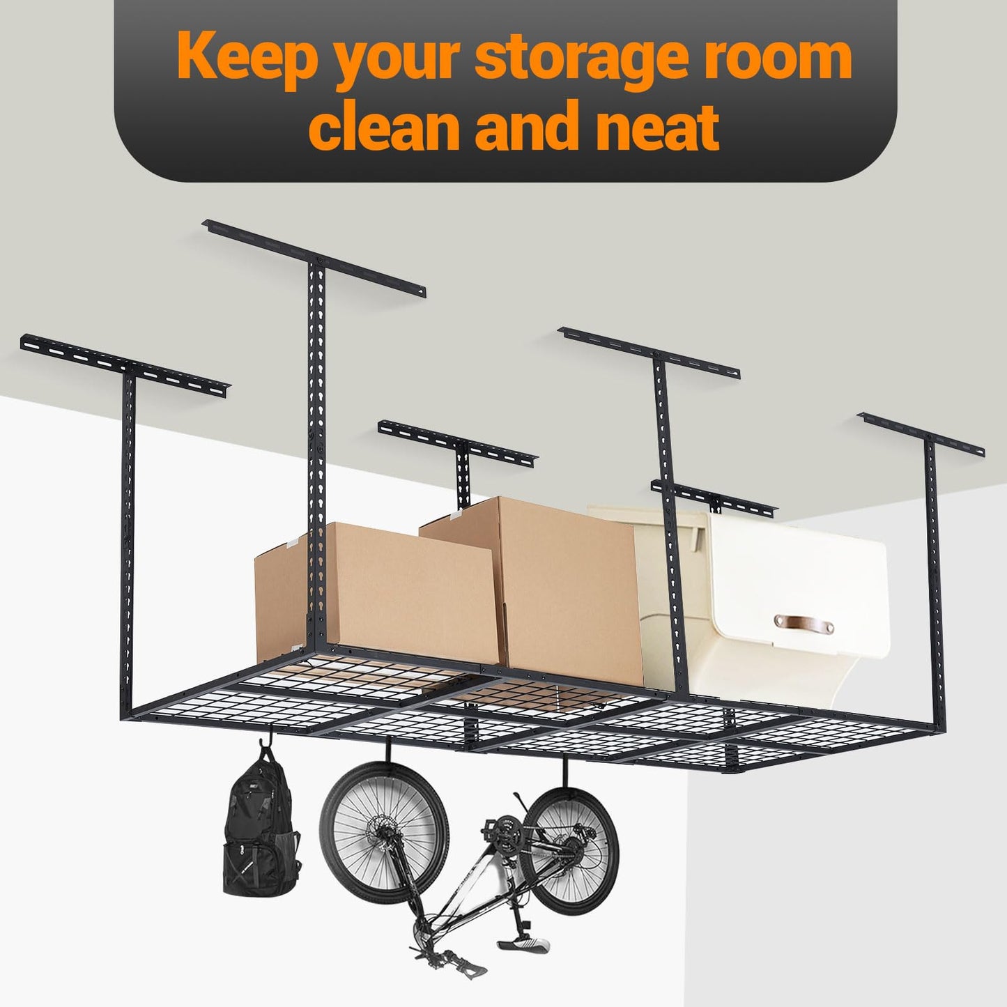 PeakPursuit 3x8FT Overhead Garage Storage Rack, 600LB Capacity Heavy Duty Ceiling Storage Racks, 22-40" Height Adjustable Metal Organizer System for Seasonal Items & Tools