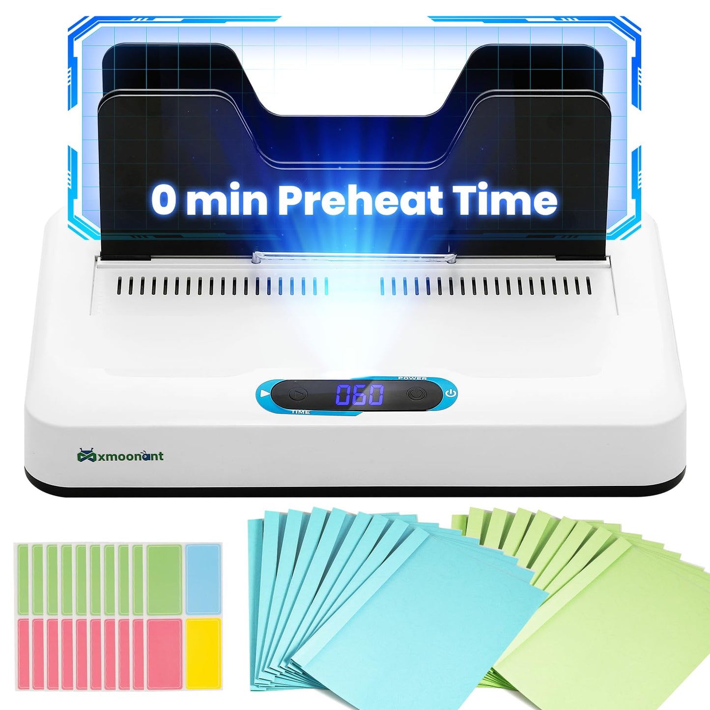 Mxmoonant Thermal Binding Machine Kit, No Preheat Time, Digital Display, 3 Levels Binding Time, Electric Binder 500 Sheets, Come with 20 pcs Binding Covers & 40 pcs Stickers 110V
