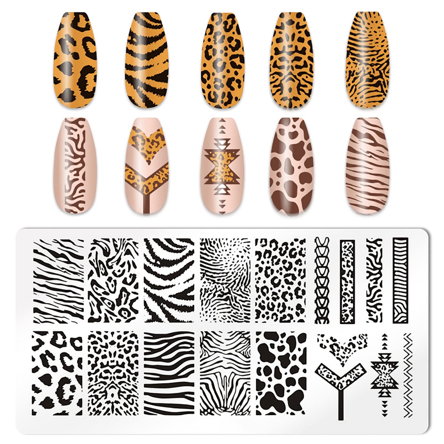 HYWWPFLAY 5Pcs Nail Stamping Plates Leopard Print Nail Stamps Nail Art Stamping Plates Nail Stencils Nail Plate Template Nail Art Stamping Kit Nails Accessories with 1 Nail Stamper, 1 Scraper