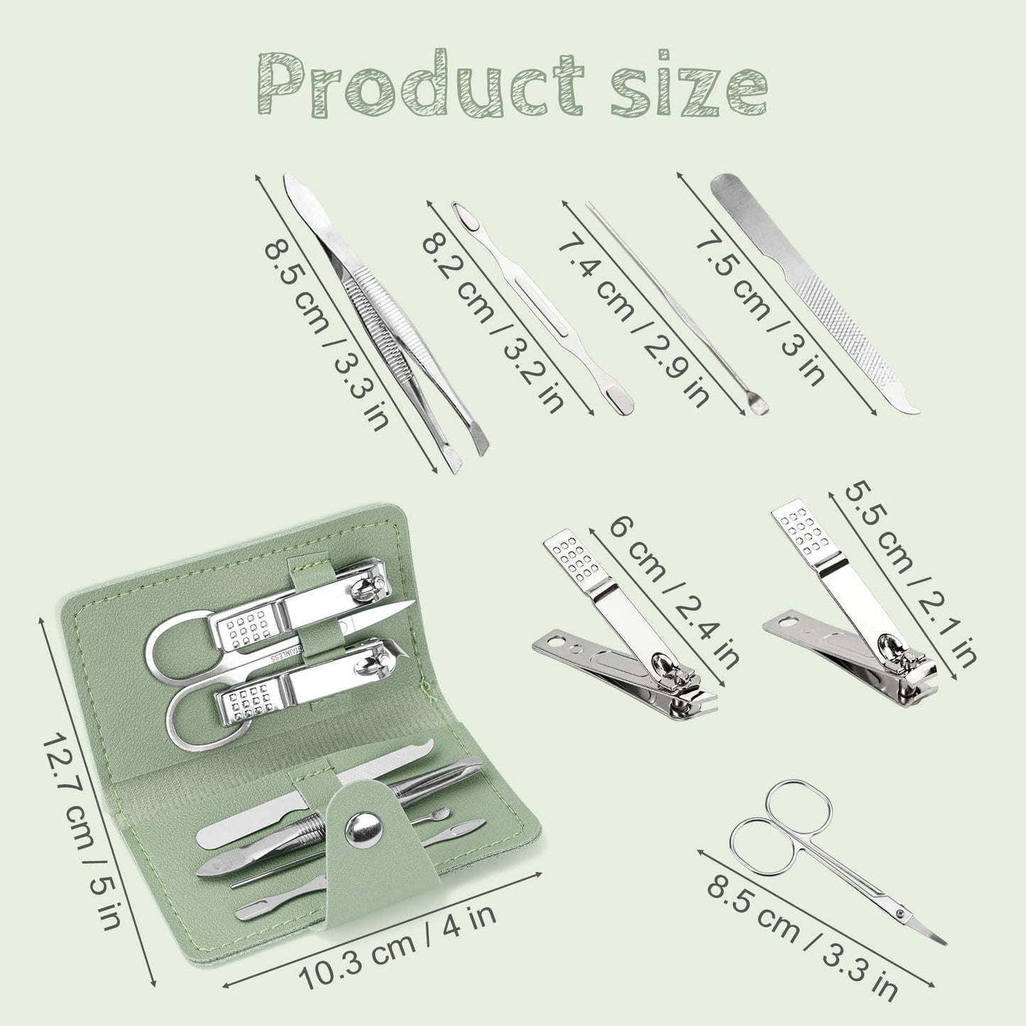 HDFCLUP 7-in-1 Manicure Kit – 10Piece Travel Nail Kit with Stainless Steel Tools, Ultra-Compact 5x6 cm Pouch for Perfect Nails Anywhere, Ideal Gift for Women, Men, and Travelers (Gleen)