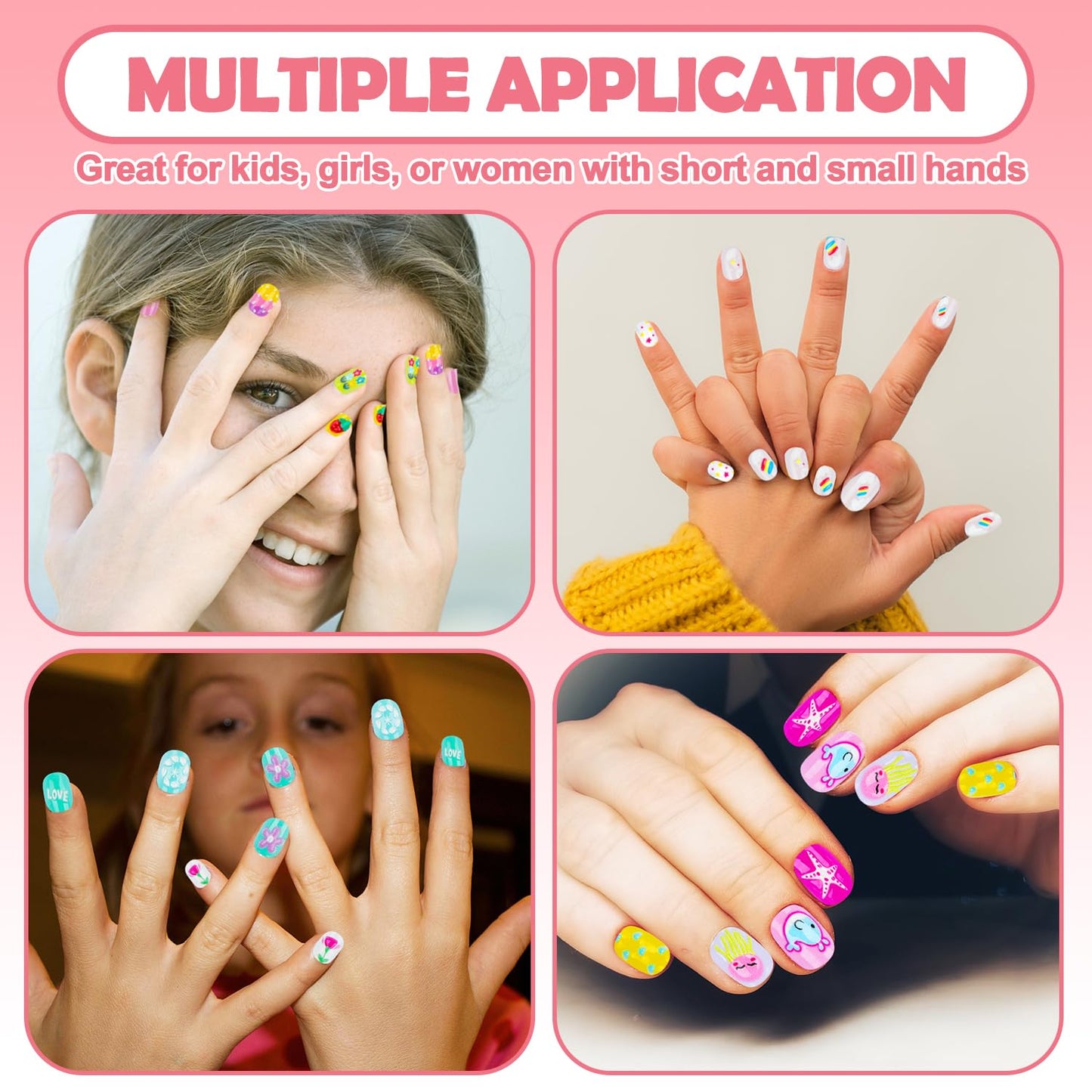 240 Pieces Fake Nails for Kids Girls Artificial Kids Press on Nails Full Cover Short Acrylic Stick On Nails False Nail Tips Kit for Children Little Girls Nail Art Decoration (Rainbow)