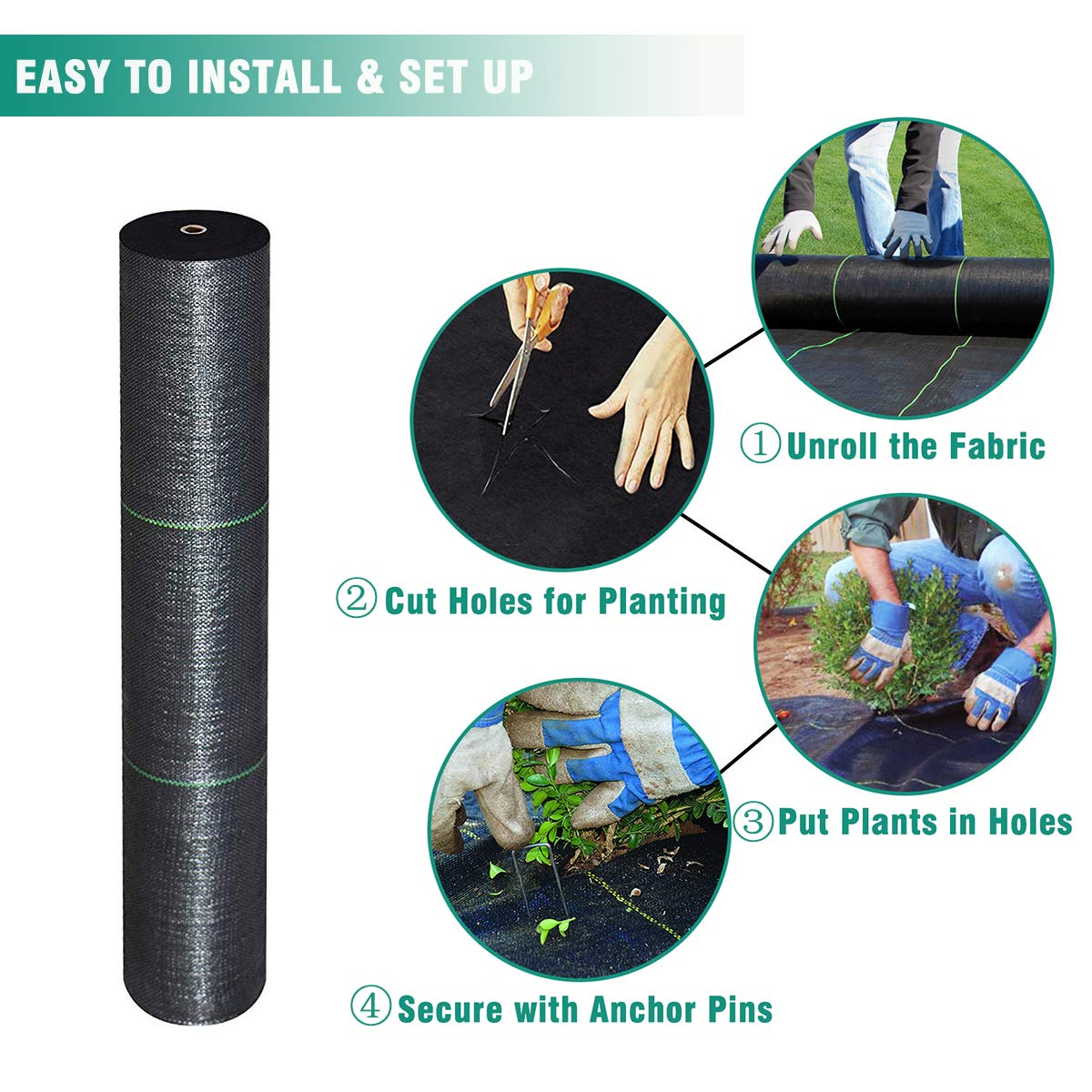 Snail 6ft x 100ft Weed Barrier Landscape Fabric Premium 5oz Pro Heavy Duty Ground Cover Anti-Weed Gardening Mat High Permeability Easy Setup Commercial Outdoor Weed Mat