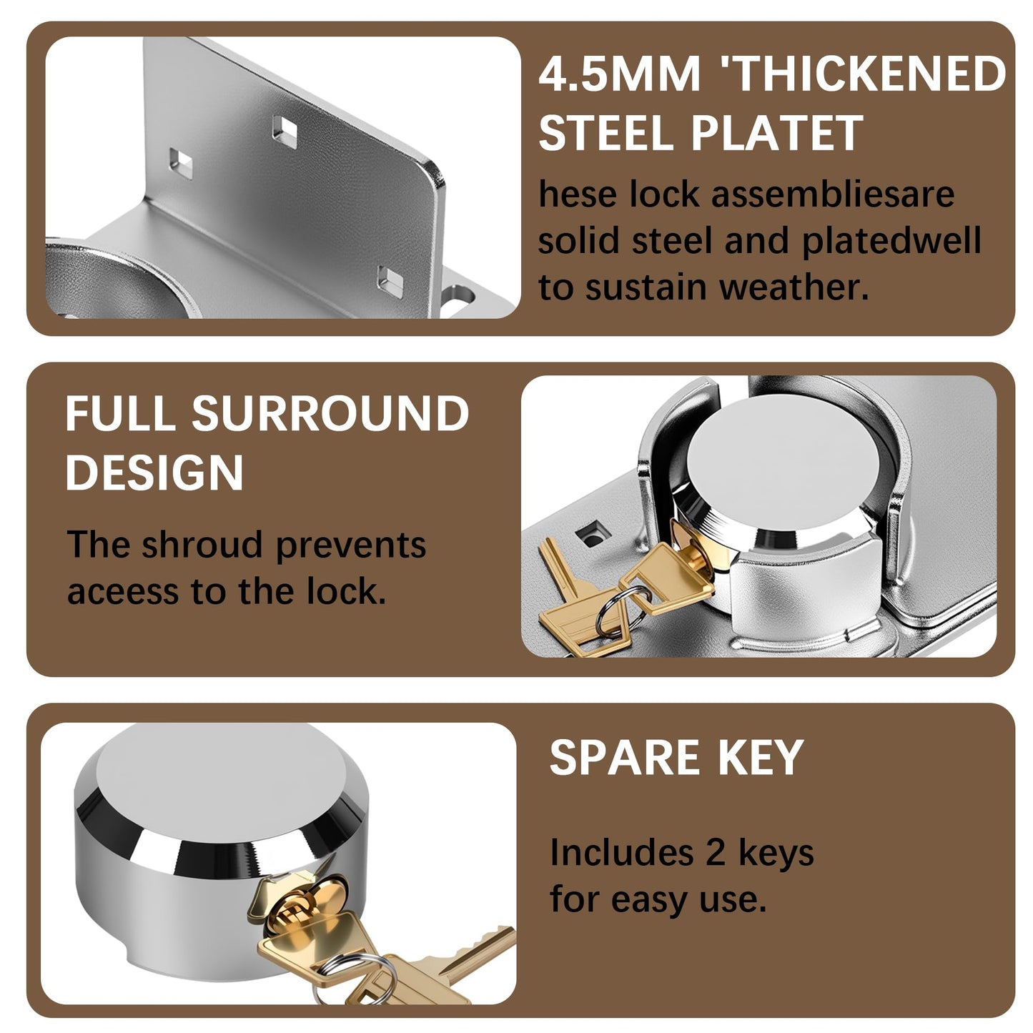 Heavy-Duty Solid Steel Roll-Up Door Lock，High-Security Hidden Shackle Padlock and hasp Set, Comes with 2 Keys, specifically Designed for Garage Doors to Prevent Unauthorized External Access
