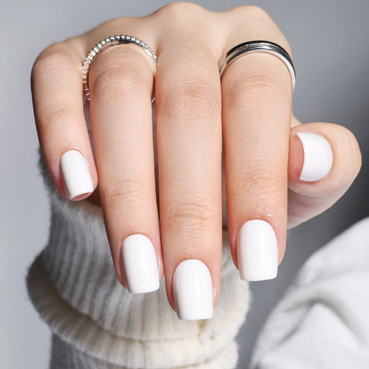 Leefrei White Press on Nails - Short Square Press on Nails, Milky Nails Press Ons for Women DIY Fake Nails Kit with Glue, Glossy Reusable Glue on Nail Short in 15 Sizes - 30pcs, Milky White