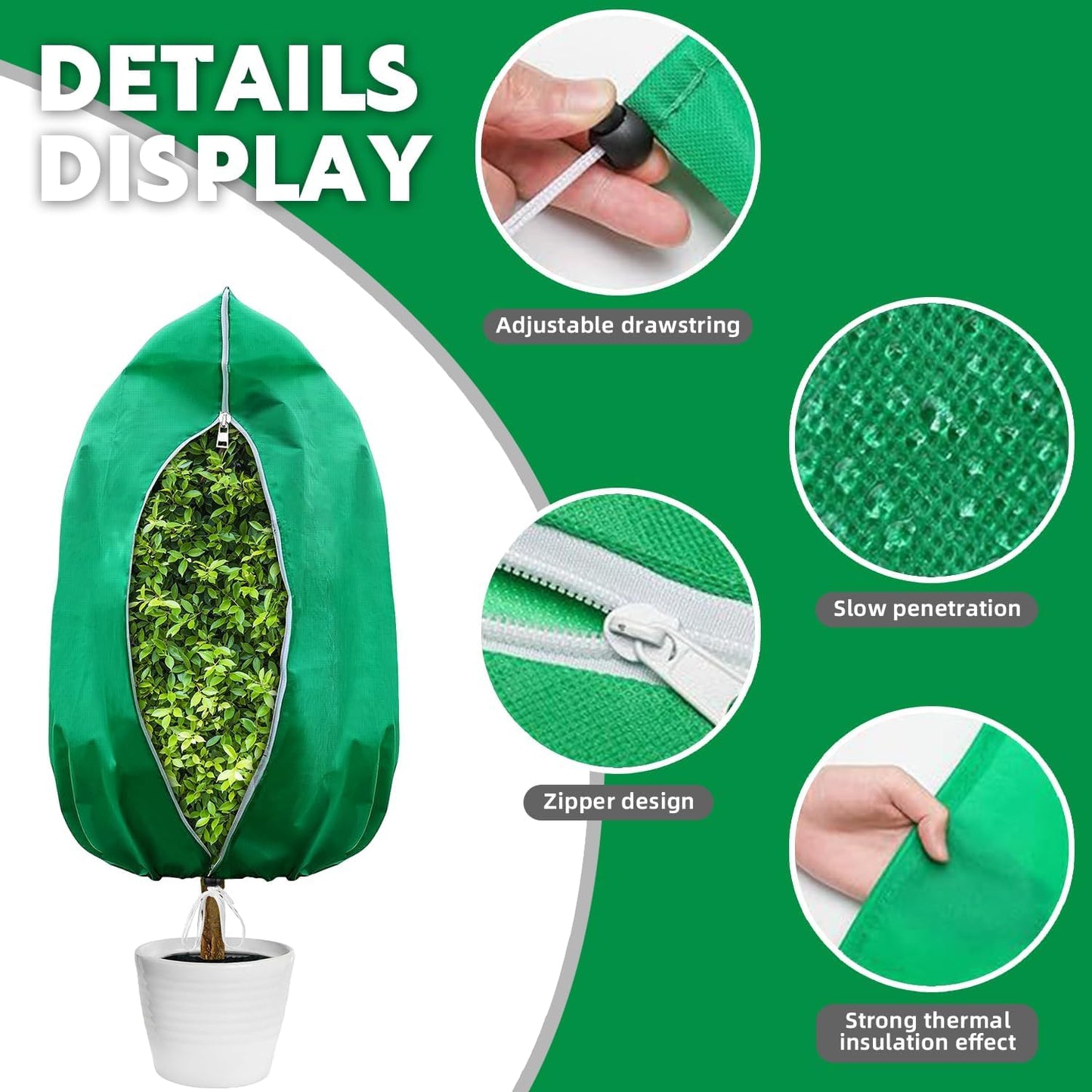 VBWSL Plant Covers Freeze Protection, 4 Pack Frost Covers with Zipper Drawstring (31.5" x 47.3") Plant Protection Cover Bags for Outdoor Winter Frost Cold (Green) (31.5" W x 47.3" H(4 PCS), Green)