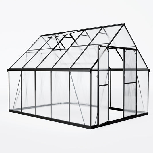 ASJMR 8×10 PC Outdoor Greenhouse, Green Houses for Outside with Aluminum Frame, Lockable Door & Adjustable Roof Vent - Heavy Duty Green Houses for Outside, Backyard, Garden, Patio Use (8×10)