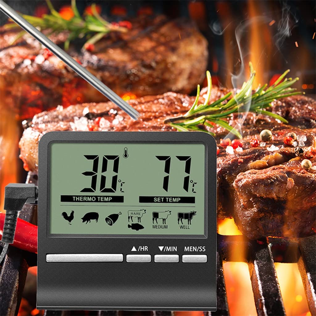 BERHUTJ Kitchen Food Thermometer Digital Barbecue Meat Cooking Baking Timer Electronic Measuring Meter