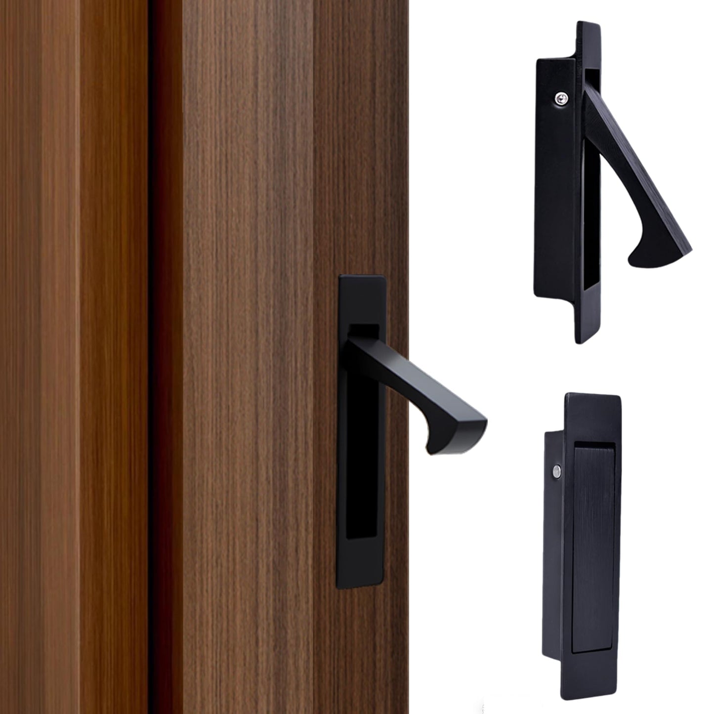 Dontay Pocket Door Privacy Lock with Edge Pull Handle,(Bed/Bath) 2 3/8" Backset,Stainless Steel Recessed 2 Sided,Recessed Knob,1 3/8" to 2 3/16" Bathroom&Sliding Door (Matte Black, Square - 1 Set)