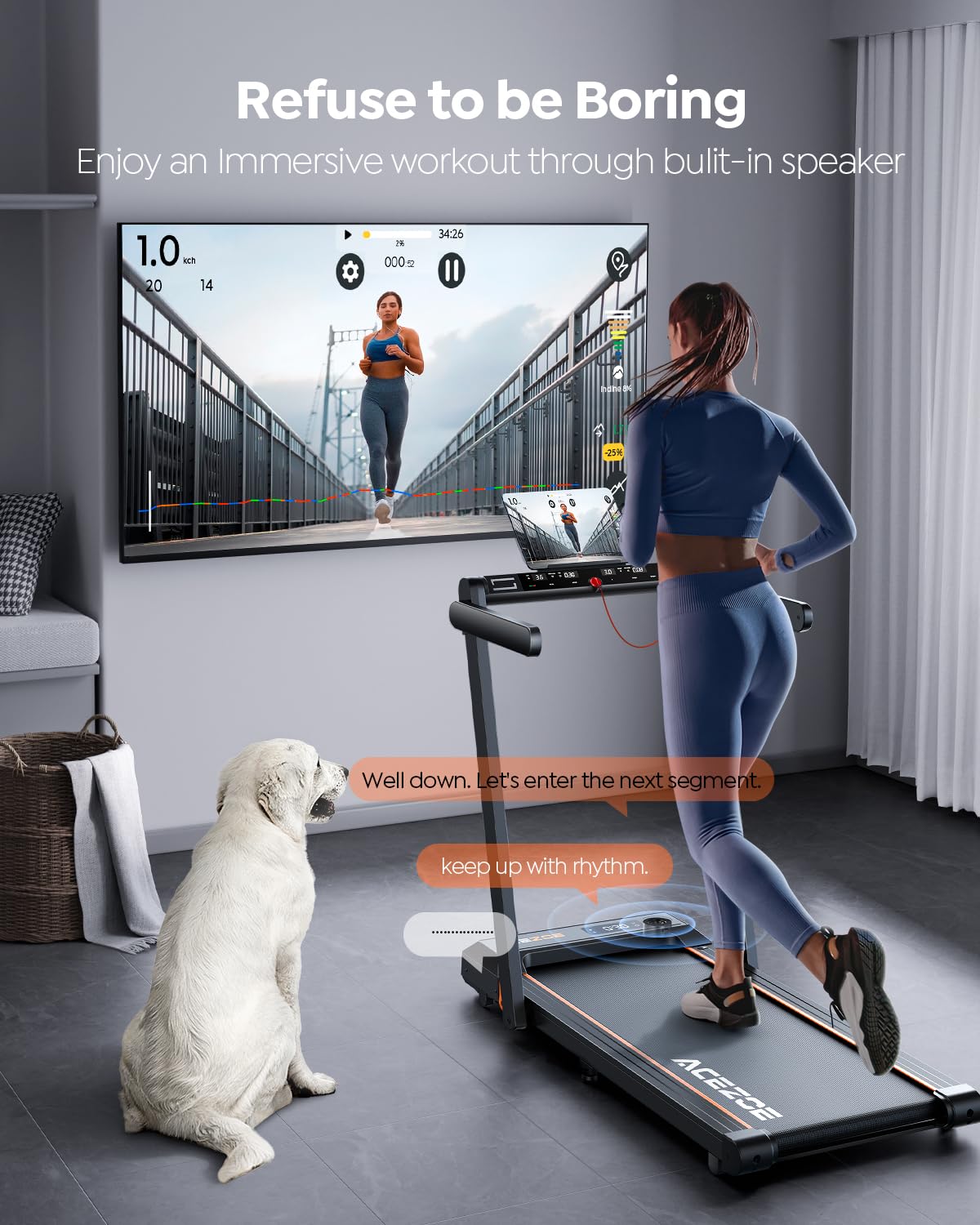 Acezoe 2 in 1 Folding Treadmills for Home Small Office, 2.5HP Walking Pad Treadmill with Handle Bar, 300lbs Capacity, Copmact Protable Treadmill with Smart APPs, 12 HIIT Modes and Touch Screen