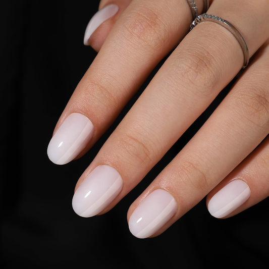 RTKHFZE Press On Nails Short - White Soft Gel Oval Almond Shape Fake Nails Kit with Glue, Fit Perfectly, Reusable in 16 Sizes - 32Pcs