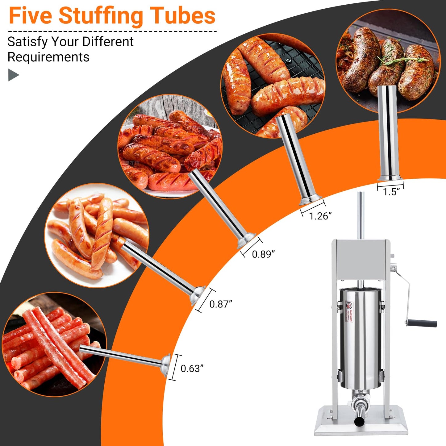 Sausage Stuffer, Manual 22LBS/10L Sausage Maker Machine, Meat Stuffer with Dual Speed, Stainless Steel Heavy Duty Sausage Filler with 5 Stuffing Tubes, for Commercial and Home Use