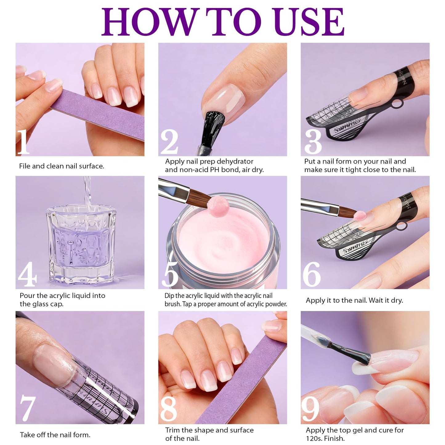 Pjordo Acrylic Nail Kit, 5.1fl. oz Acrylic Liquid with 3 Sizes Nail Brush, Files, Forms & 4 Powders for Nail Extension, Not Easily Yellowed Acrylic Nail Kit for Beginners & Salon DIY Home Nail Art