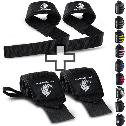 Fitgriff® Lifting Straps & Wrist Wraps (Bundle) Superior Support for Weightlifting & Gym Workouts - for Men and Women (Black Original)