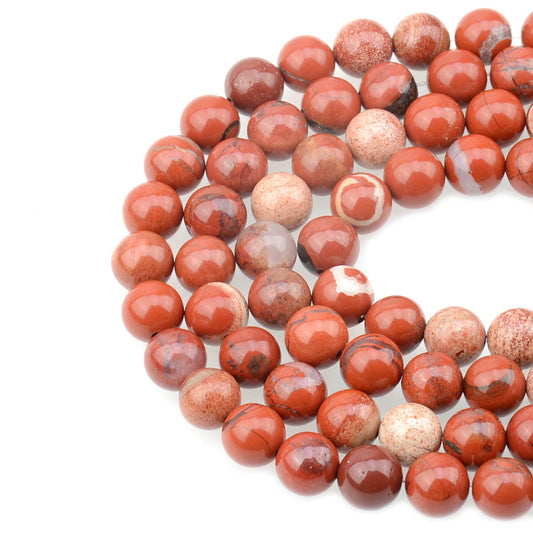 LPBeads 100PCS 8mm Natural Red Jasper Gemstone Round Loose Beads for Jewelry Making with Crystal Stretch Cord
