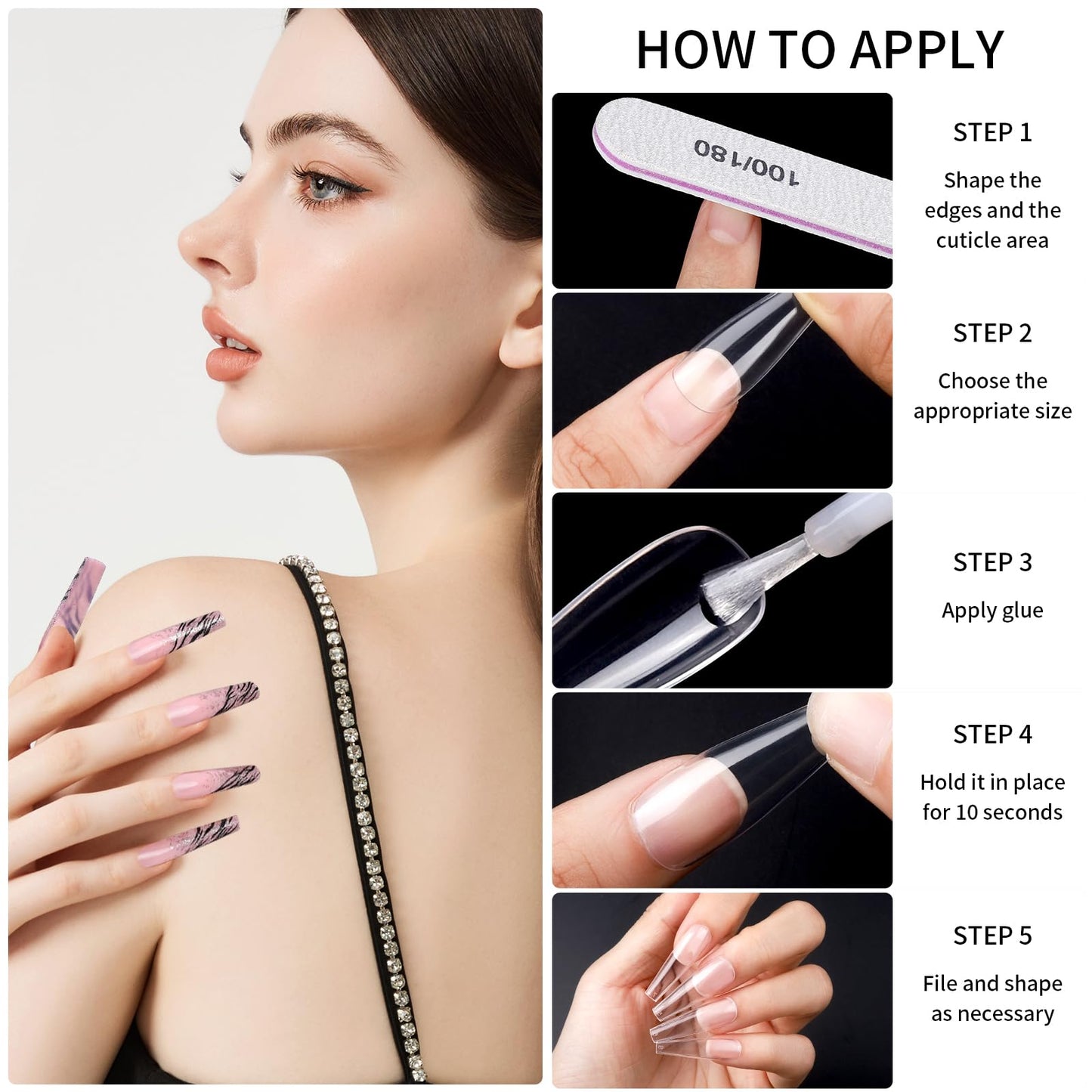 Teenitor 600 Pcs Clear Coffin Nail Tips, Acrylic Nail Kit, Clear Press On Nails, Long Fake Nails Coffin Nail Tips Full Cover, Acrylic Nail Clipper Nail Stand for Nail Extensions
