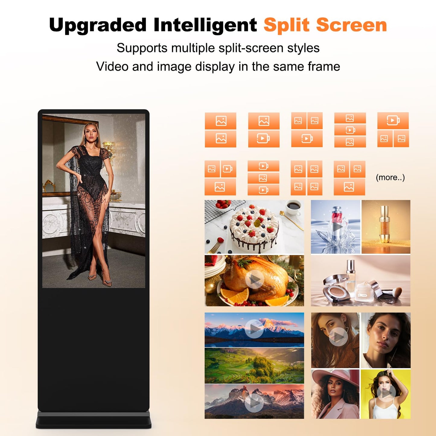 YCKJNB 32 inch Indoor Digital Signage Touchscreen IPS Floor Standing Digital Kiosks Interactive Displays with WiFi HDMI/USB Input Auto AD Player, Android OS Black