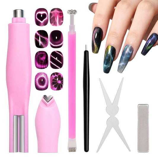 ESUOHYM Cat Eye Magnetic for Nails,Cat Eye Gel Nail Polish Magnet Tool Set Heart Flower French Liner Effect Nail Magnet for Nail Design,Multifunctional Magnetic Nail Tools for Nail Art Home Salon