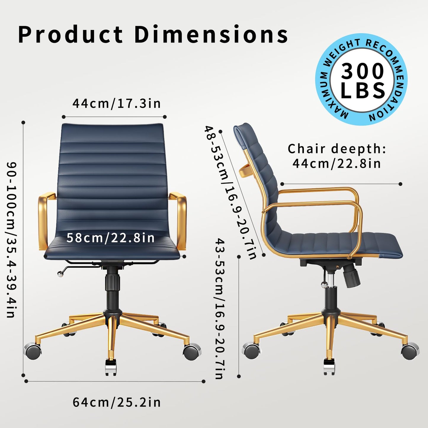 LUXMOD Executive Desk Chair Ergonomic Swivel Office Chair with Armrests and Wheels Heavy Duty Chair for Home Office Comfortable Wide Seat for Women and Men ，Gold Navy