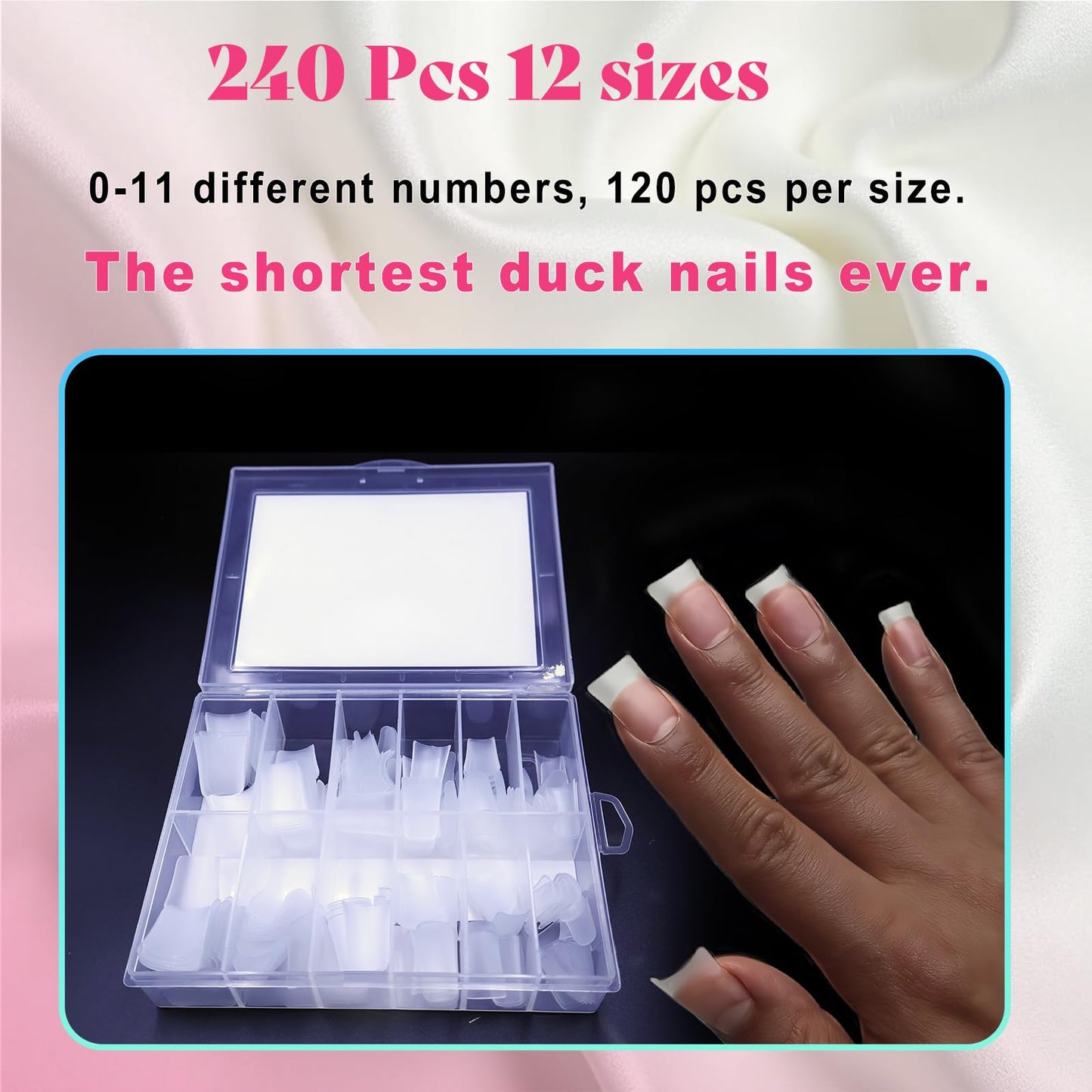 240Pcs Extra Short Duck Nail Tips, Pre-Etched Double-Sided Matte Soft Gel Flare Nails, 12 Sizes Full Cover Duck Bill Fake Nails for Y2K Acrylic Art, Professional False Nail Extensions Kit