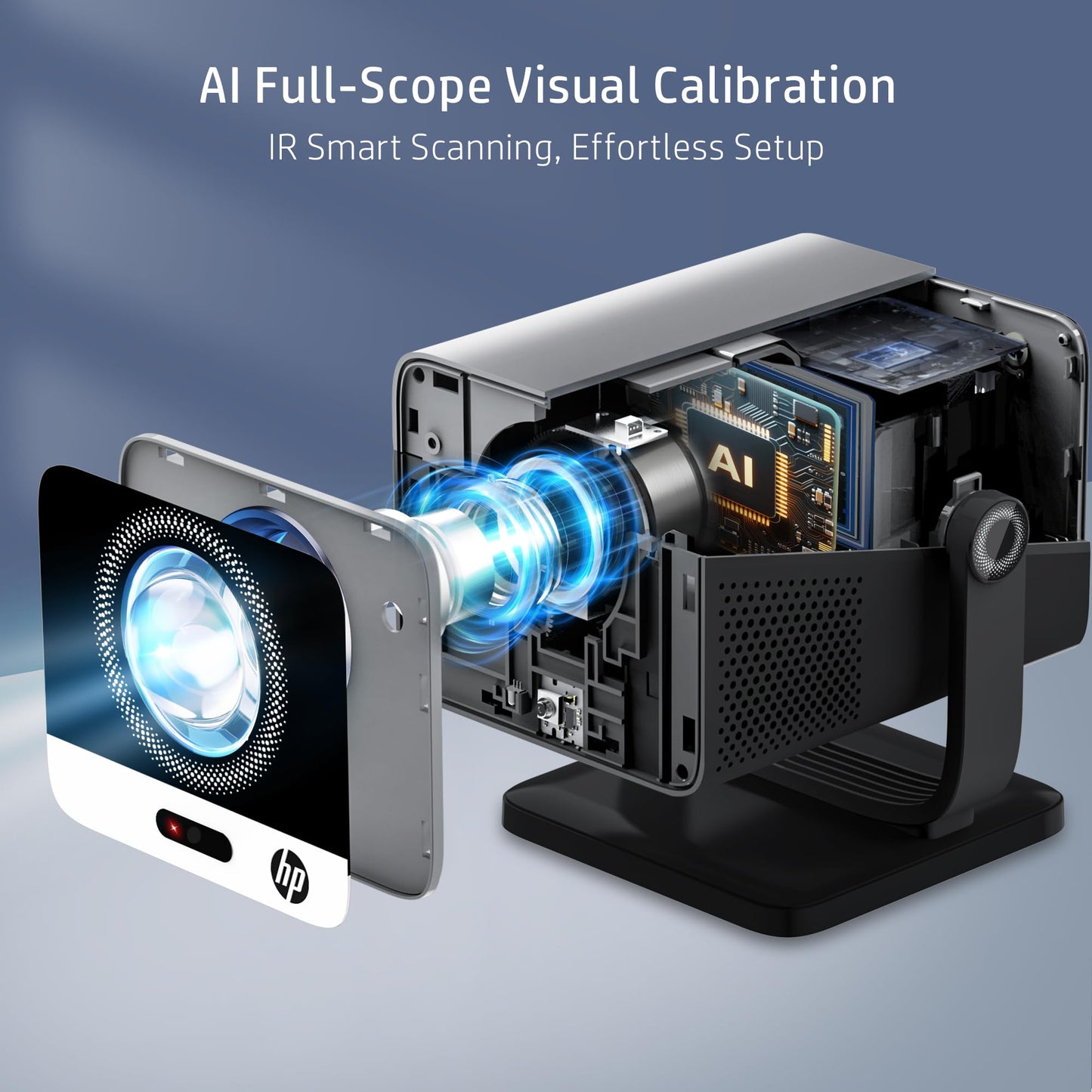 HP MC475 Official Licensed App Native 1080P Full HD Smart Mini Projector with WiFi & Bluetooth, Portable Projector for Outdoor & Bedroom, Short Throw, Auto Focus, Built-in Speaker, USB-C