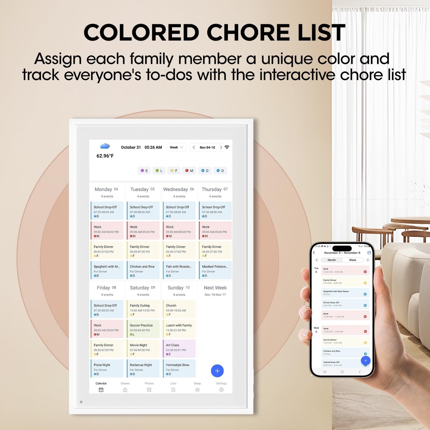 21.5 Inch Smart Digital Calendar, Wall Electronic Calendar, 1920 * 1080 IPS Full HD Touch Screen Display for Family Meal Planner Support - Streamline Household Organization, Gifts for Women, Mom