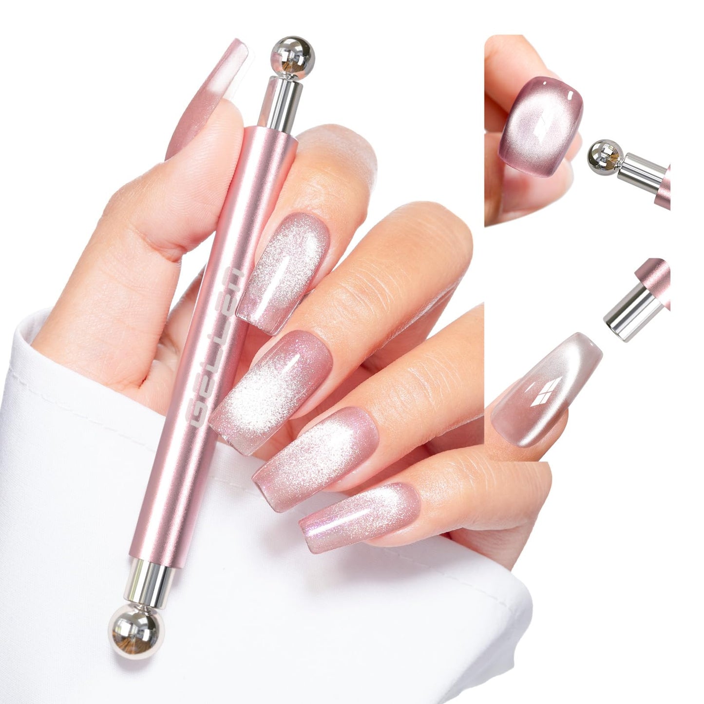 Gellen Pink Double-Ended Magnet for Cat Eye Gel Polish – Dual Cat Eye Nail Magnet Tool with Wide & Narrow Tips, Strong Magnetic Stick for Cat Eye Nail Art DIY Salon Use