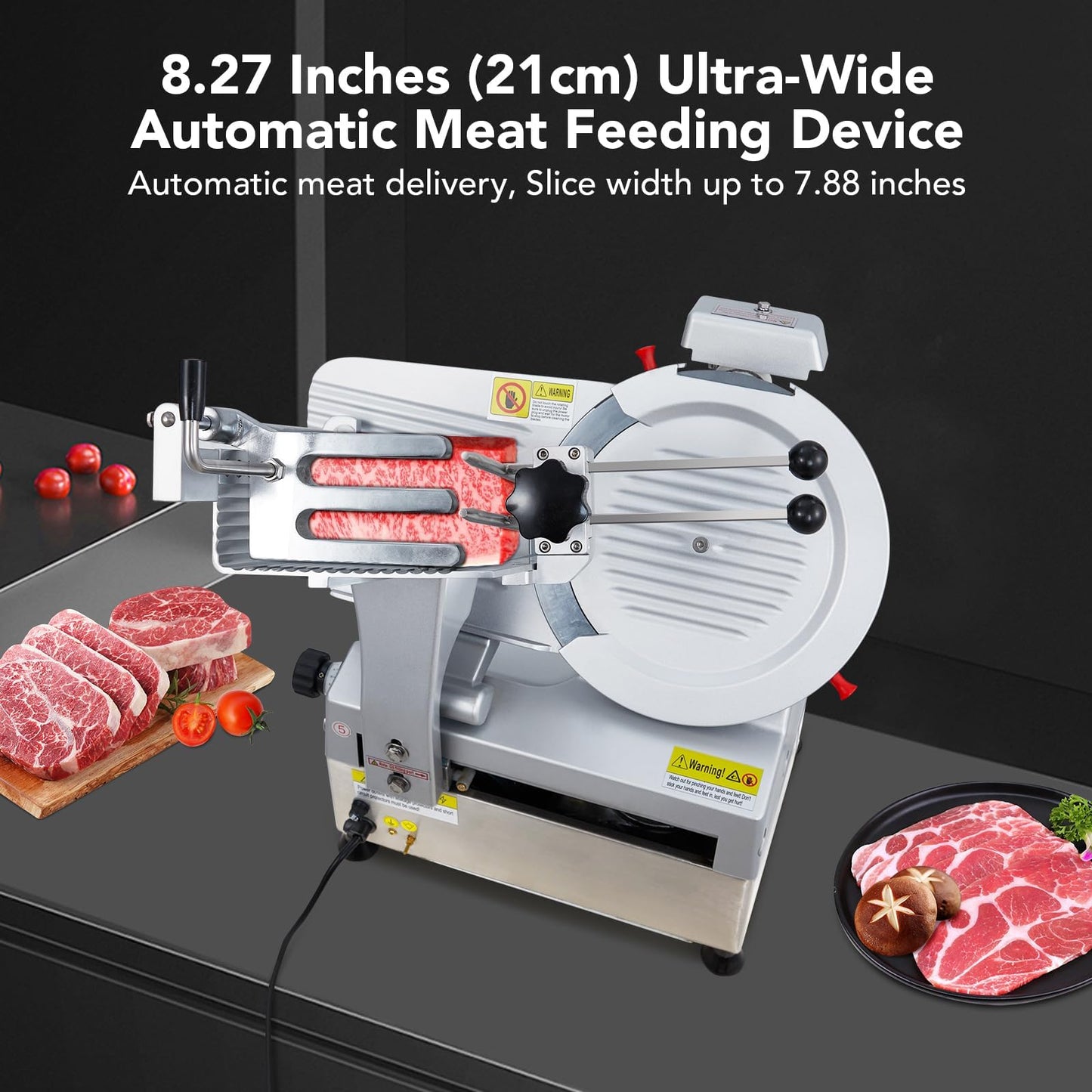 550W Automatic Commercial Meat Slicer - 12.6" Carbon Steel Blade, Double-motor Food Cutter with 0-15mm Adjustable Thickness, Low Noise