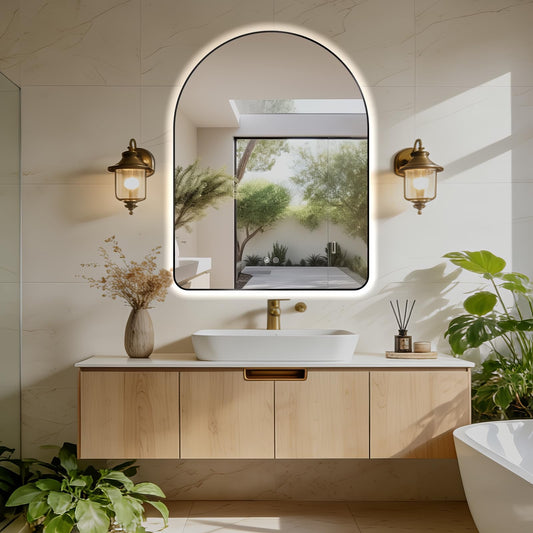 Arched LED Bathroom Mirror, 40"x30" Arch Backlit Mirror with Light Vanity Mirror for Wall Black Frame, Anti-Fog, 3 Colors, Dimmable, Adjustable Brightness, Memory Function, IP65 Waterproof, Vertical