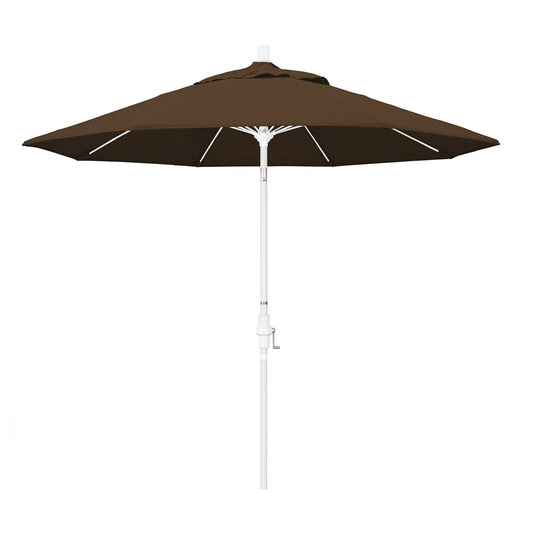California Umbrella 9' Round Aluminum Pole Fiberglass Rib Market Umbrella, Crank Lift, Collar Tilt, White Pole, Teak Olefin