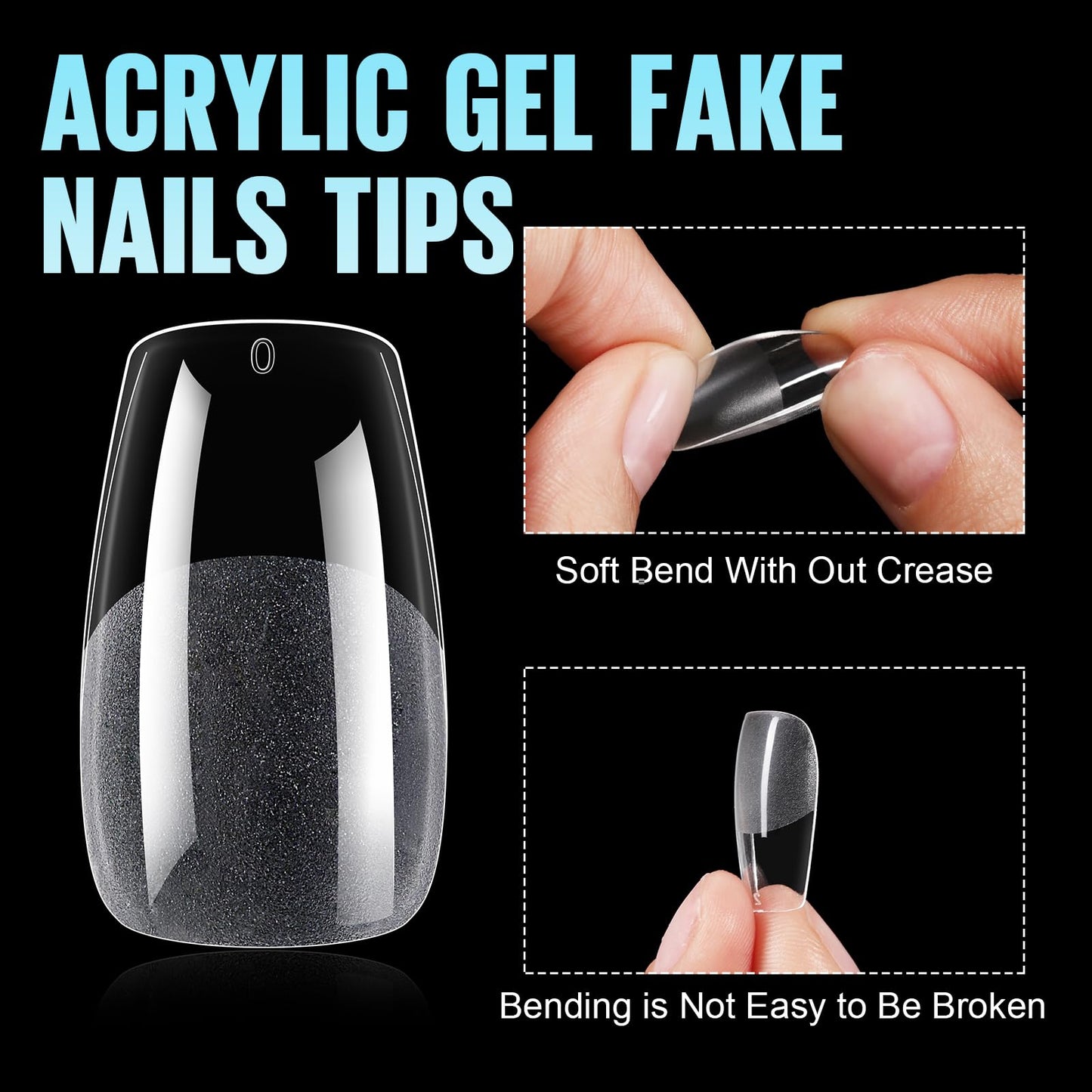 TOMICCA Medium Coffin Nail Tips, 240Pcs Half Matte Nail Tips, 15 Sizes Gel Nail Extension Tips Set, Full Cover Pre Shaped Acrylic Fake False Nails for Beginner and Professional DIY Nail Salon