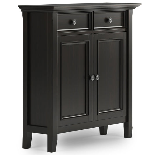 SIMPLIHOME Amherst 36-inch Wide Transitional-Style Storage Cabinet in Hickory Brown with Drawers and Adjustable Shelves for Entryway or Living Room