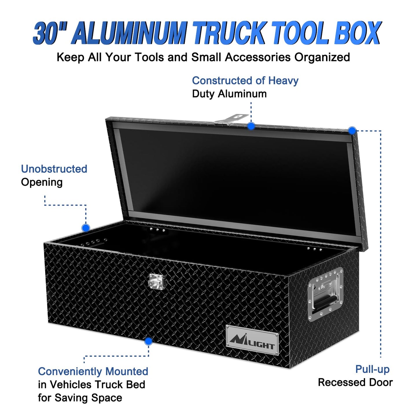 Nilight 30 Inch Truck Tool Box Heavy Duty Aluminum Diamond Plate Truck Bed Toolboxes 30''X13''X9.6'' Waterproof Pick-Up Storage Tool Boxes for Bed of Truck RV Trailer with Side Handle Lock Keys, Black