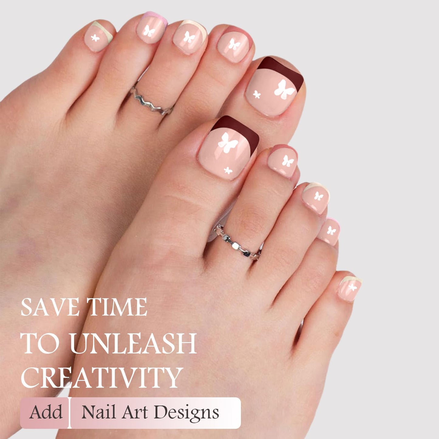 Press on Toenails Short, OPkssnails 150pcs Skin Tones French Tip Press On Toenails for Women, Pre-Designed Soft Gel Toe Nail Press Ons, Soak Off Acrylic Fake Toenail Extensions in 15 Sizes