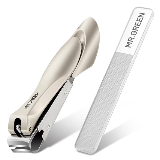 MR.GREEN Nail Clippers Stainless Steel Anti Splash Fingernail Cutter Manicure Tools Bionics Design Pedicure Scissor Nail Trimmer (Nail Clipper (Large)+Nail File)