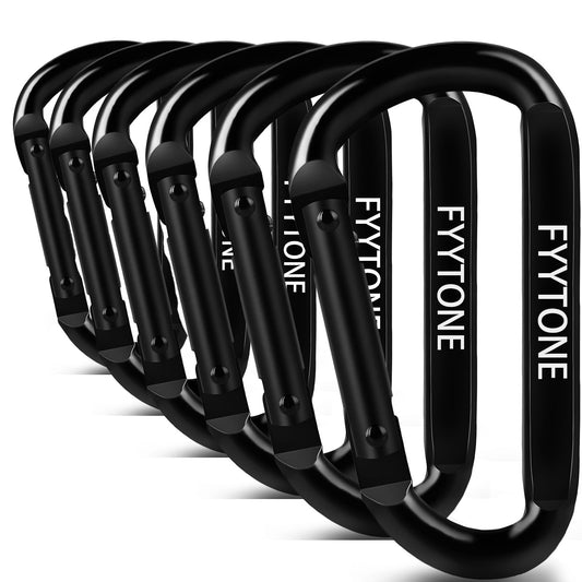 FYYTONE Black Steel Heavy Duty Carabiner Clip, 880 lbs 3" Carabiners D Ring Spring Snap Hooks for Hammocks, Camping, Hiking, Keychains, Outdoors and Gym, Dog Leash. (6 pcs 3" Carabiners)