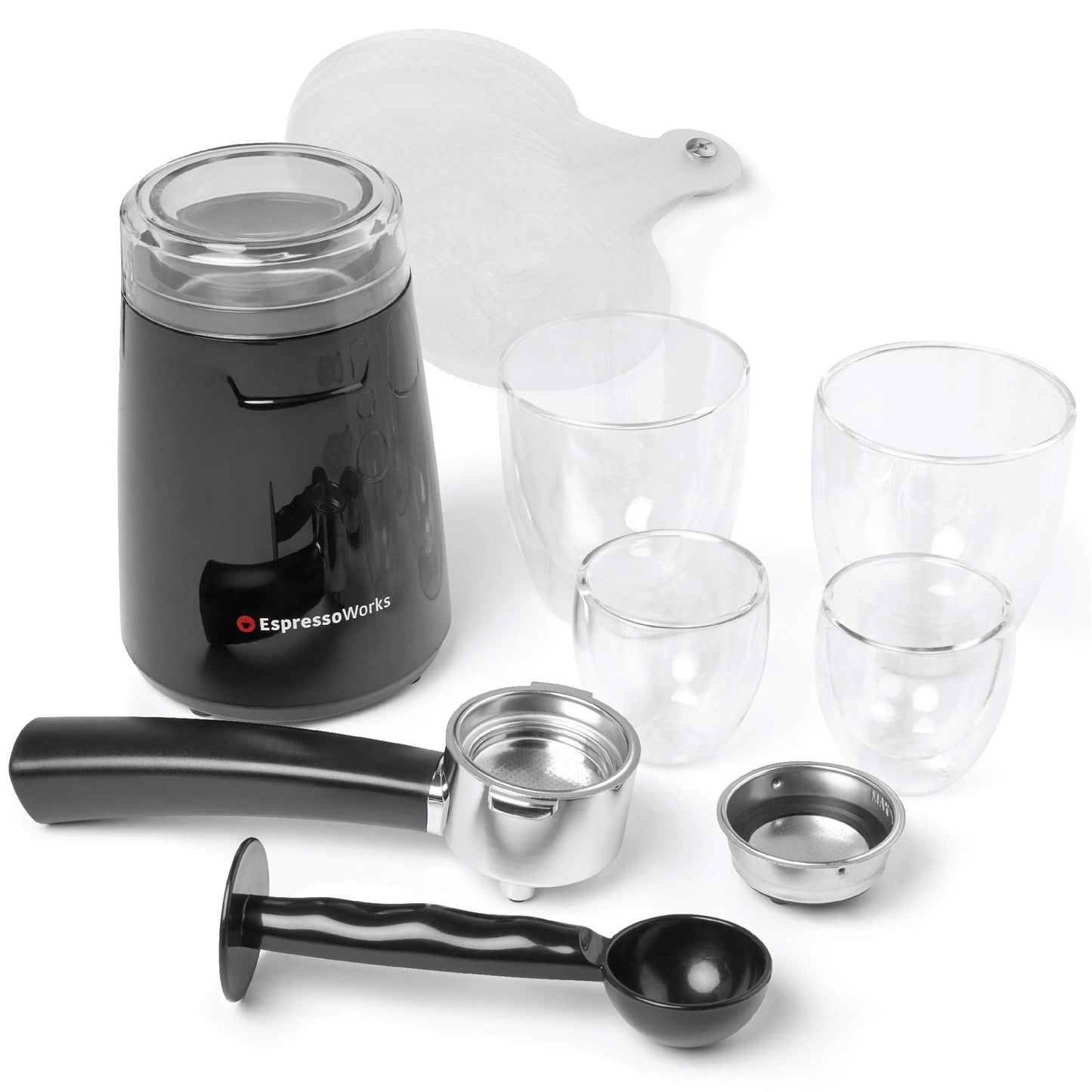 EspressoWorks 19-Bar Espresso, Latte and Cappuccino Maker 10-Piece Set - Brew Cappuccino and Latte with One Button - Espresso Machine with Milk Steamer 1250W - Coffee Gifts (White)