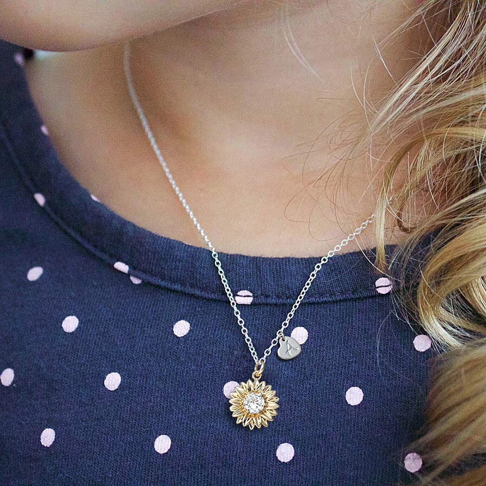MONOZO Initial Sunflower Necklace for Women Trendy, 14k Gold Plated Sunflower Necklace Pendant CZ Heart Letter Initial Necklace You Are My Sunshine Gifts Sunflower Jewelry S