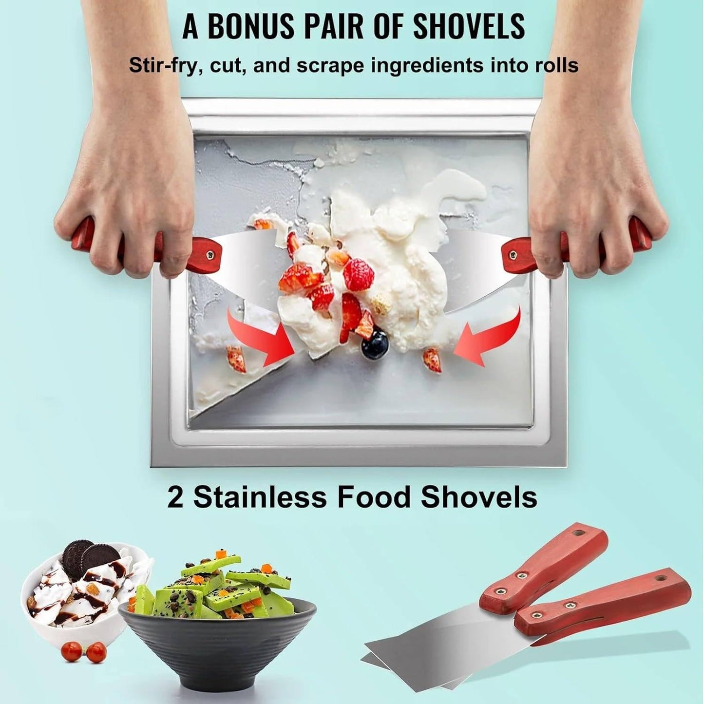 Rolled Ice Cream Machine, Stainless Steel Stir-Fried Ice Cream Roll Maker - 220W Commercial Yogurt Fry Ice Cream Machine for Dessert Shop