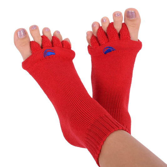 My Happy Feet Foot Alignment Socks with Toe Separators for Men or Women | Red - (Medium)
