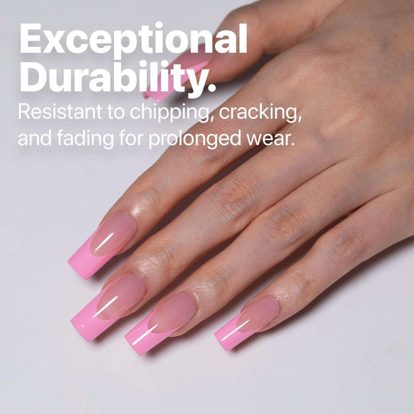SXC Cosmetics French Tip Press On Nails – 5 Pink Series, Medium Square, X-Pro Tips Starter Kit | 150PCS, 15 Sizes, 5 Styles, Beginner-Friendly