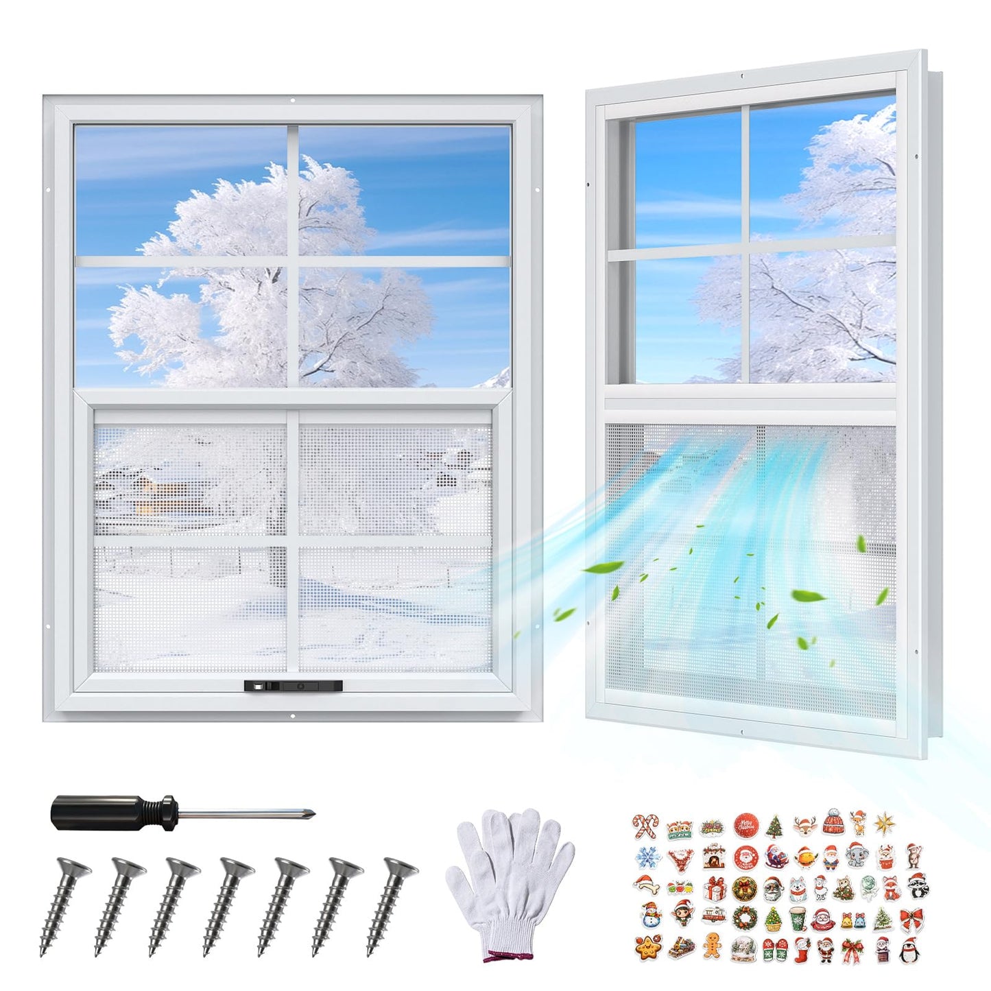 2 Pack 24 x 27 Shed Windows with White Frame, Flush Mount Small Window with PC Screen for Shed for Shed, Chicken Coop, Household, Playhouse, Garage