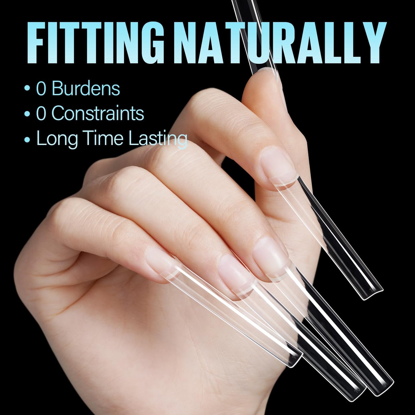 TOMICCA XXXL Square Nail Tips 240Pcs, 12 Sizes Extra Long Nail Tips for Gel Nails, Half Cover Straight Tapered Square French Nails for Nail Salons Home DIY