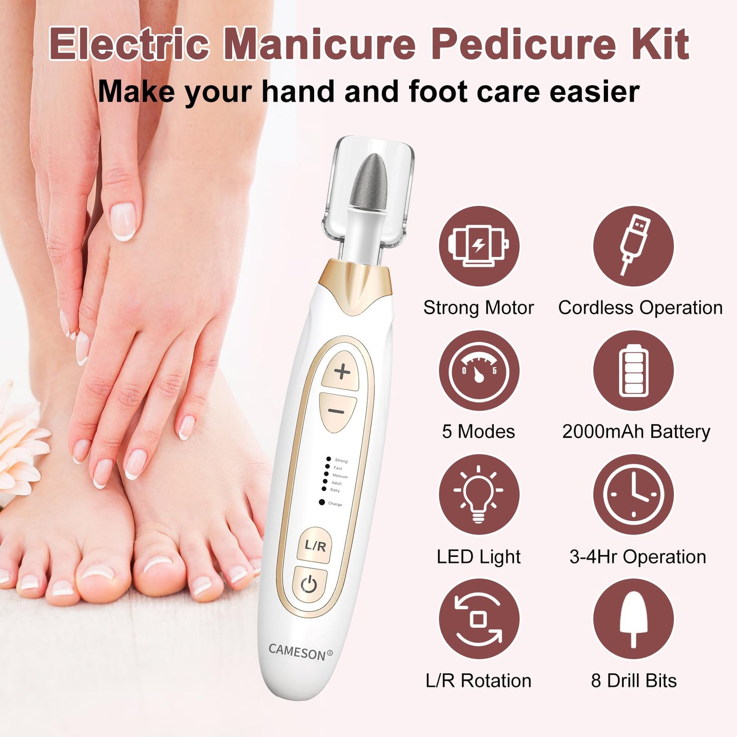 Toenail Grinder, Toe Nail Grinder for Thick Toenails, Electric Manicure Pedicure Set, Cordless Rechargeable Toenail Drill File Kit, Toe Nail Sander for Men Women Seniors Humans Thick Nails