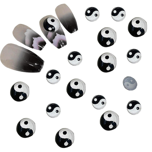 40 PCS 3D Yin Yang Tai Chi Nail Charms - Gossip Black and White Round Gossip Accessories 3D Nail Art Decoration