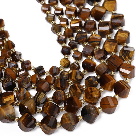 Yochus 42pcs Natural Tiger's Eyes Stone Beads for Bracelet，2strands 6mm Facted Twist Loose Gemstone Beads for Jewelry Making DIY Craft Necklace Earring