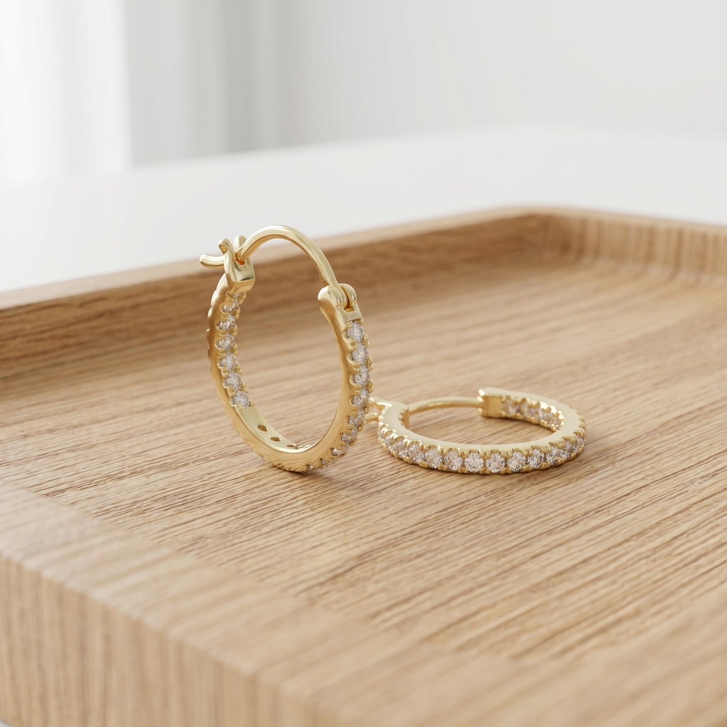 WORFRIL 14K Gold Hoop Earrings for Women Cubic Zirconia Pave Round Hoops Sparkling Lightweight Huggie Style Elegant Jewelry 15mm